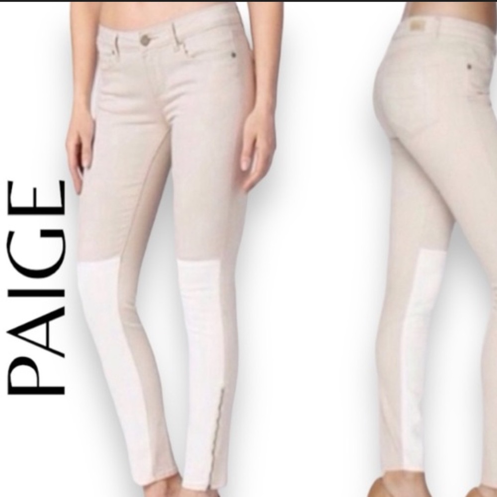 Paige Denim Cara Color Block Beige Ivory Ankle Zip Jeans Size 27 - Picture 4 of 10